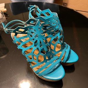 Women’s Charles by Charles David Shoes High Wedge Strappy Sandals Teal 7.5